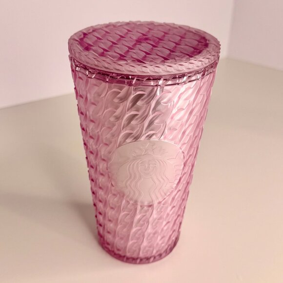 Starbucks 2024 Matte Light Pink‎ Chain Link Soft Touch Grande Tumbler Cup 16 oz - Picture 2 of 3